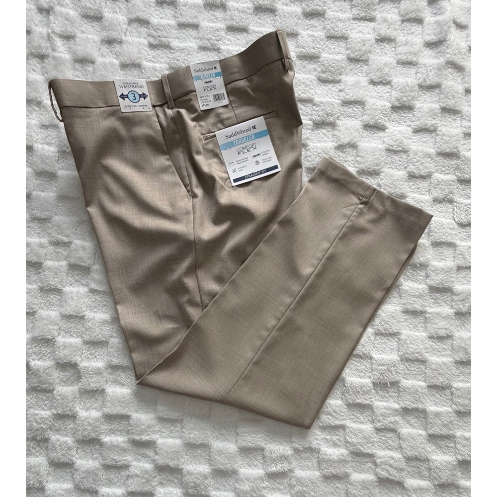NWT-Saddlebred Traveler Comfort Flex Pants Mens 38x30 Beige Performance